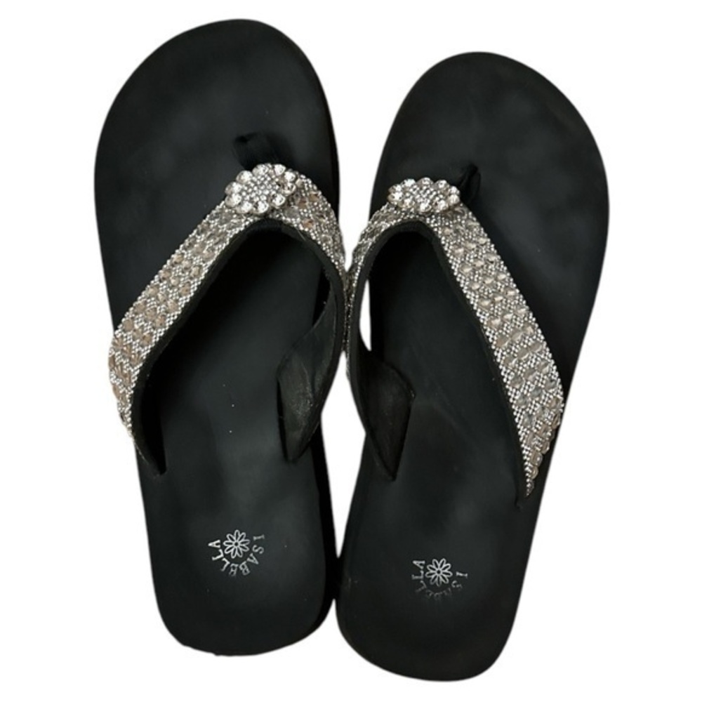 Isabella size XL Women's Black and Silver Embellished Sandals/Flip Flops , bling
